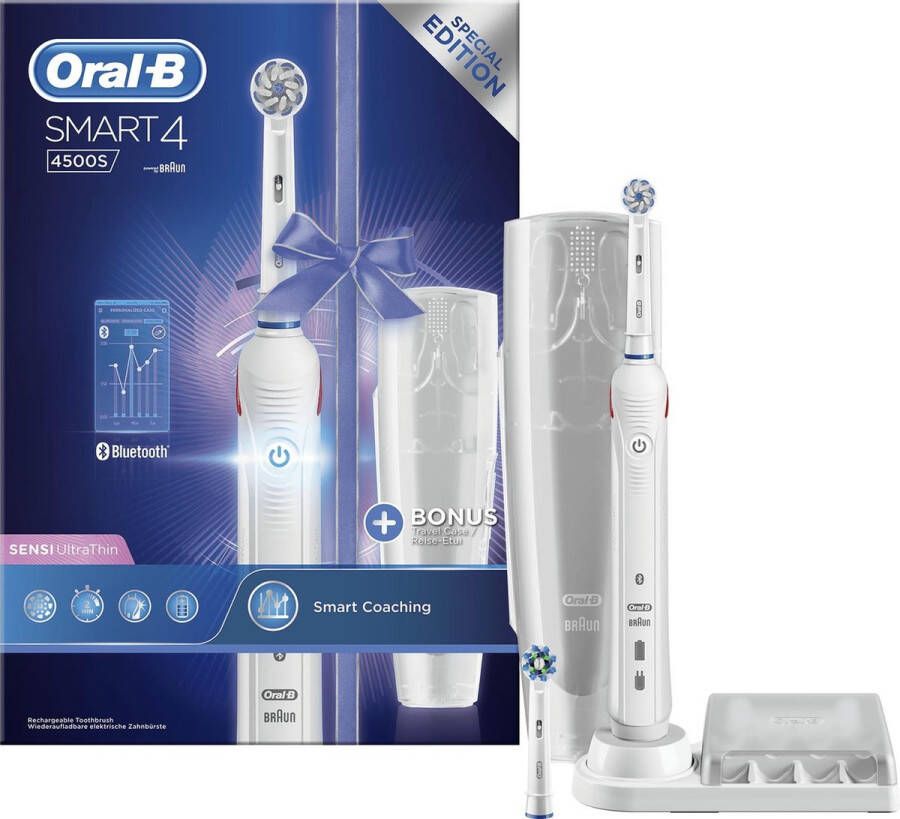 Oral B Oral-B Smart 4 4500S Wit Elektrische Tandenborstel + Reisetui 1 Handvat en 2 Opzetborstels