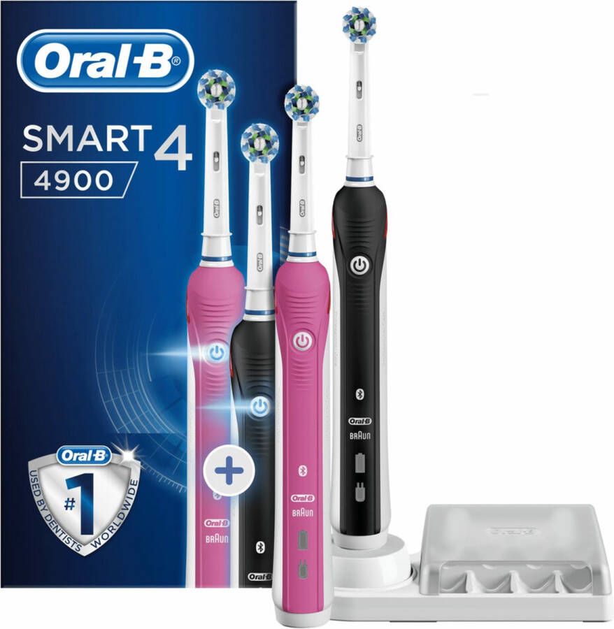 Oral-B elektrische tandenborstel Smart 4 4900 Duo zwart en roze 3 poetsstanden