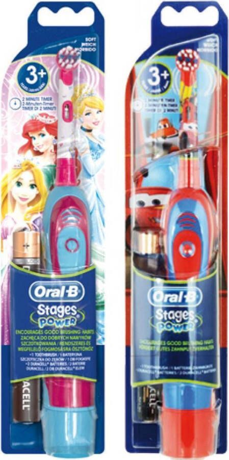 Oral B Oral-B Stages Power Kids elektrische tandenborstel (2 stuks) op batterijen met Disney Cars en Princess DUO pack