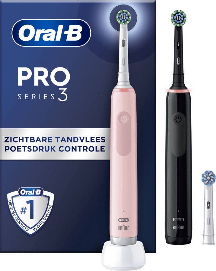Oral B Pro 3 3900 Duo Zwart en Roze Elektrische tandenborstel met extra opzetborstel