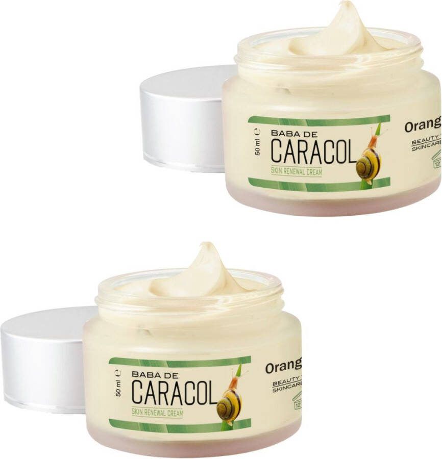 Orange Care Baba de Caracol Dagcrème Slakkenslijmcrème 2x 50 ML Anti rimpel Littekencrème Slakkencrème voor puistjes rimpels Acneverzorging Slakken Extract Serum gel vrouwen mannen tieners escargot cream gezicht onder de ogen Snailcare