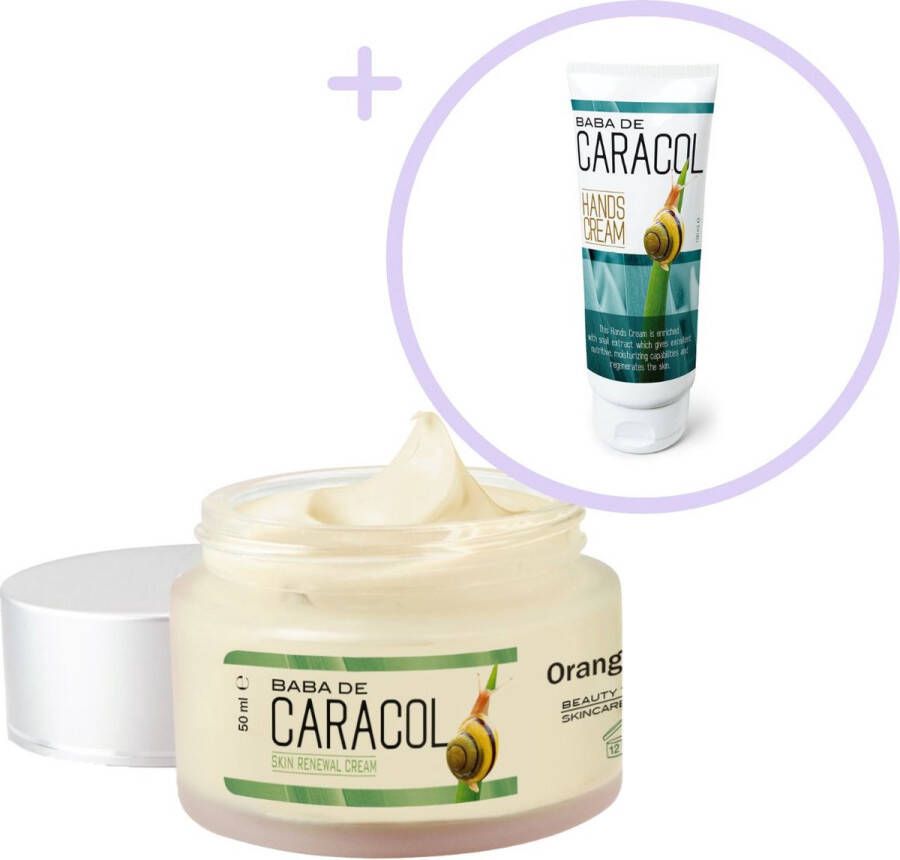 Orange Care Baba de Caracol Slakkencrème Dagcrème 50ml & Handcrème 100ml Voedend Verzorgend Herstellend Anti-aging tweedelige huidverzorgingsset met Gezichtscrème en Hand cream