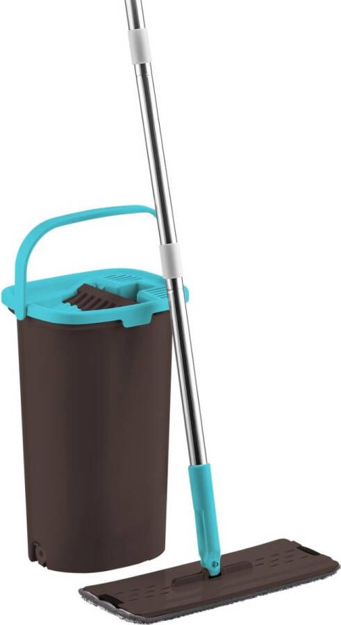 Orange Donkey Compact Flat Mop Platte Dweil met Zelfreinigend Dweilsysteem Vloerwisser met Microvezeldoek Dweilsysteem met wringer Emmer met Wringer Blauw Zwart 10L