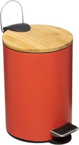 Orange85 Pedaalemmer Prullenbak Rood 3 Liter Bamboe En Metaal