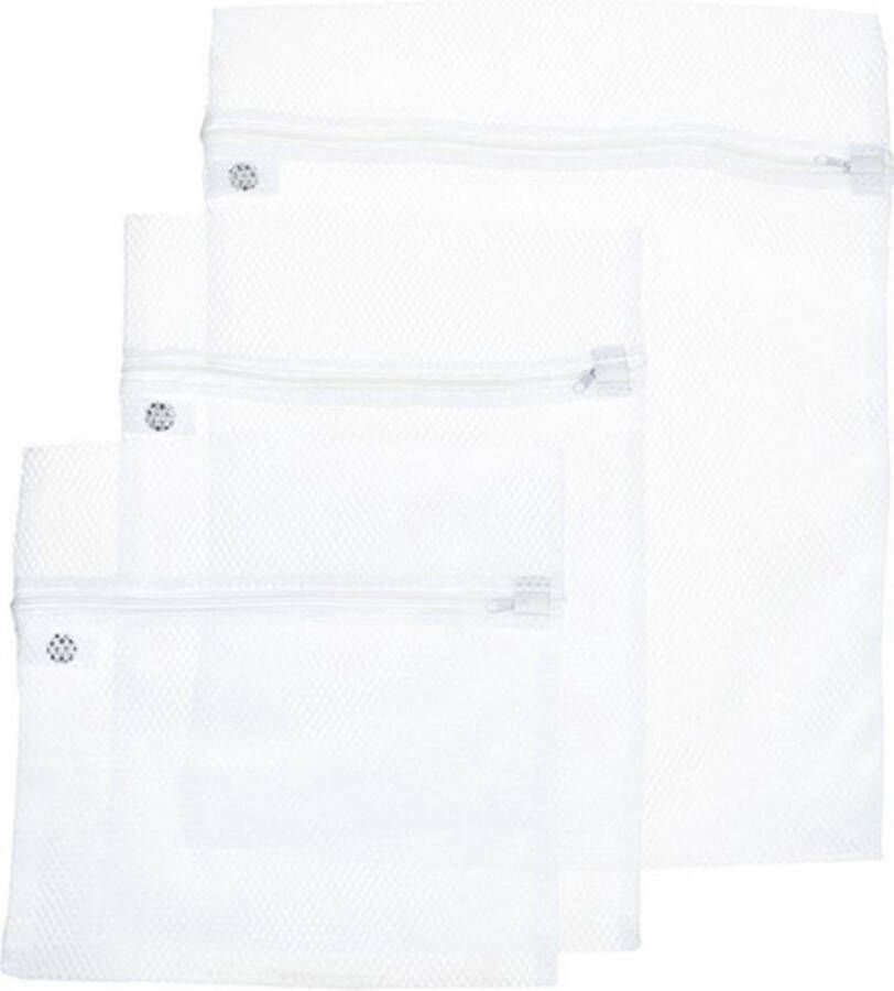 Orange85 Waszak wit Set van 3 stuks Rits Verschillende maten Waszakje lingerie Laundry bag Wasnet