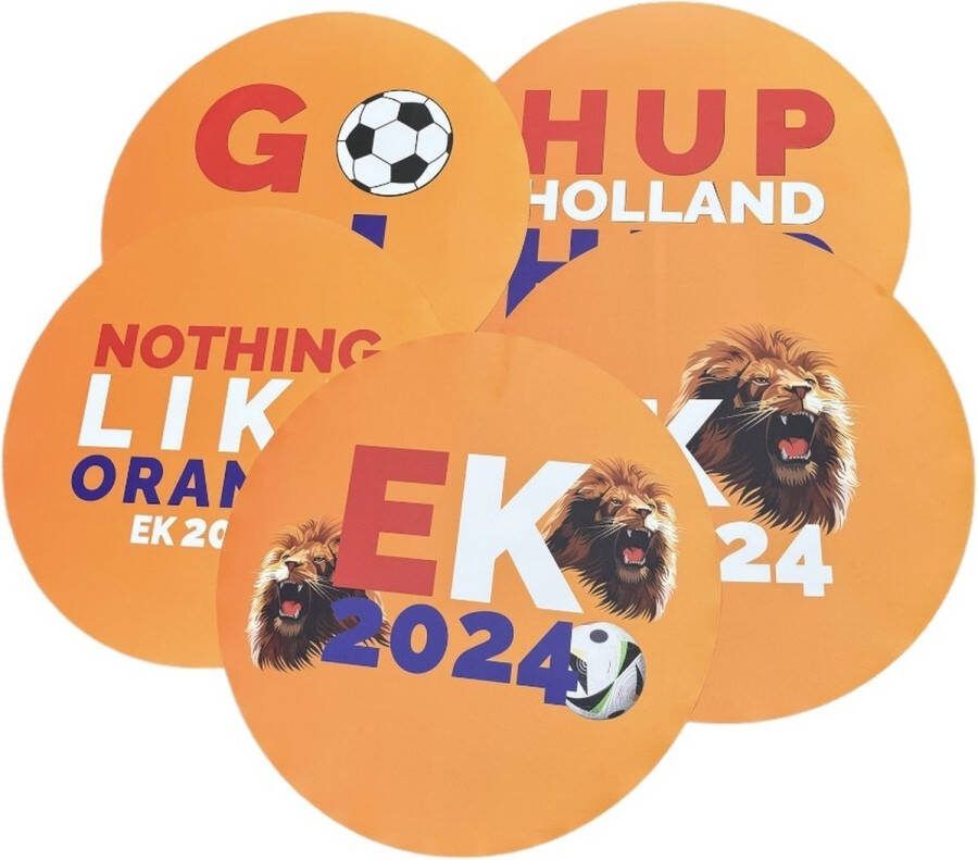 Oranjebox.com Set 5 Raamstickers 40cm 5 soorten Versiering EK 2024 EK 2024 Sticker Voetbal Oranje Sticker EK 2024 Removable Sticker Gemakkelijk te plakken Cadeautip Vaderdag