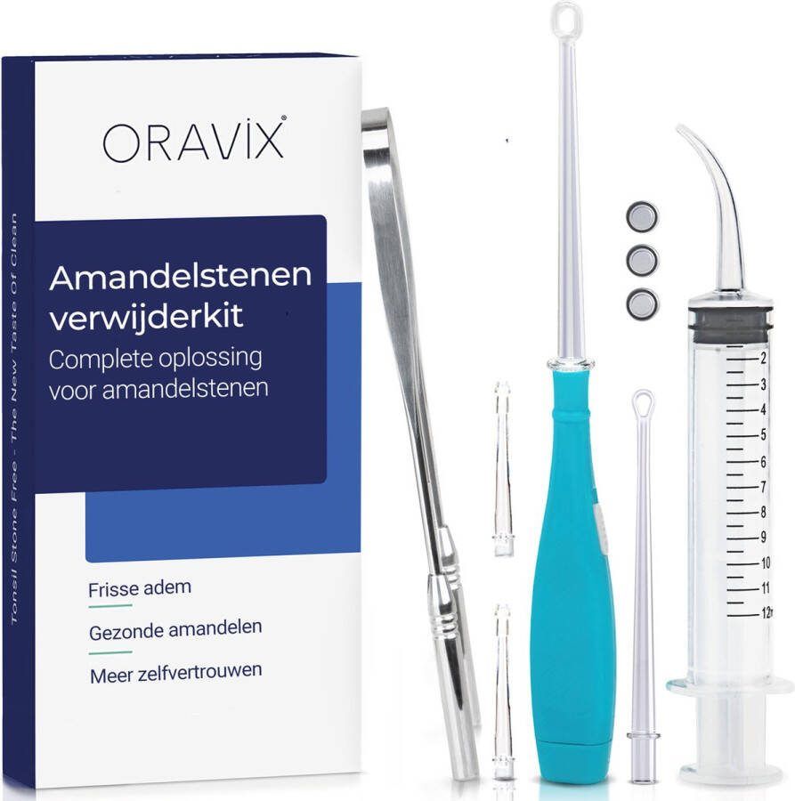 Oravix Amandelstenen Verwijder Kit LED Tool Met 3 Mondstukken Gebogen Spuit & Koperen Tongschraper