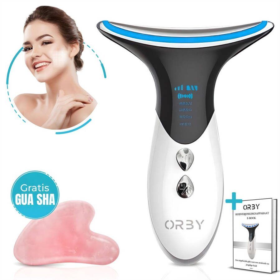 Orby Huidverjongingsapparaat [INCLUSIEF Gua Sha + Nederlandse E-Book] Facelift apparaat Gezichtsverzorging LED Technologie Nekmassage apparaat