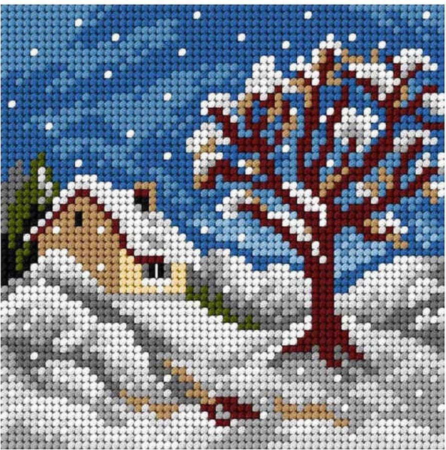 Orchidea Voorbedrukt Stramien Huisje in de Winter zonder Garen 15 x 15 cm