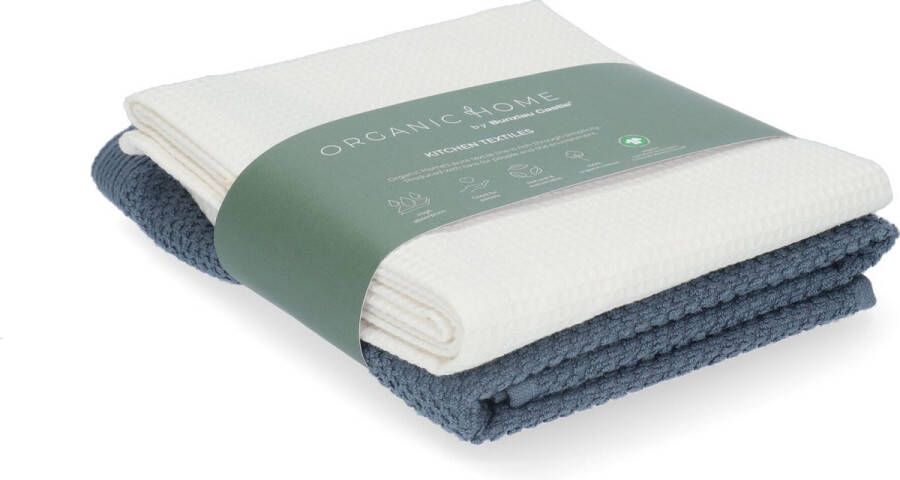 Organic Home Luxe set keukentextiel Theedoek Tundra White + Keukendoek Forest Blue keukentextiel set theedoeken biologisch katoen