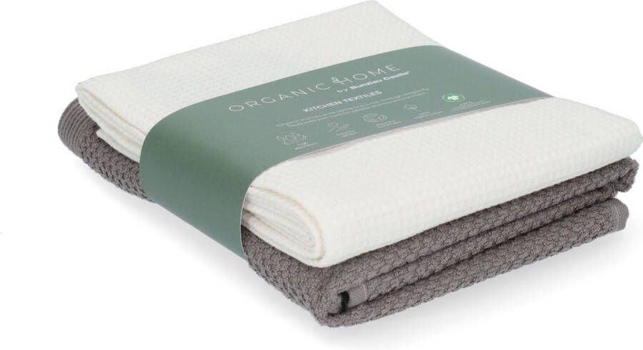 Organic Home luxe set keukentextiel Theedoek Tundra White + Keukendoek Forest Taupe keukentextiel theedoeken biologisch katoen