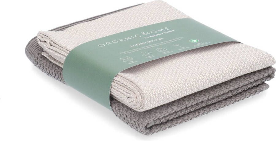 Organic Home Luxe set keukentextiel Theedoek Wilderness + Keukendoek Forest Taupe keukentextiel set theedoeken biologisch katoen
