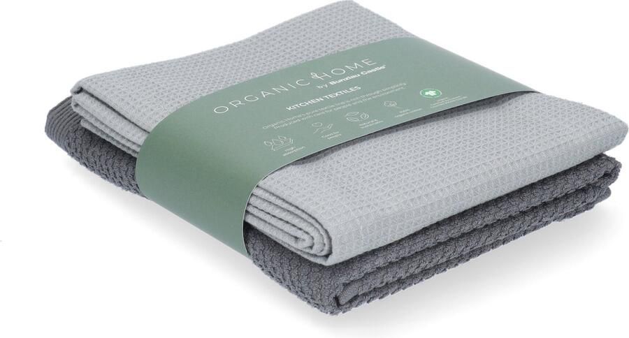 Organic Home Luxe set keukentextiel Theedoek Tundra + Keukendoek Forest Grey keukentextiel set theedoeken biologisch katoen