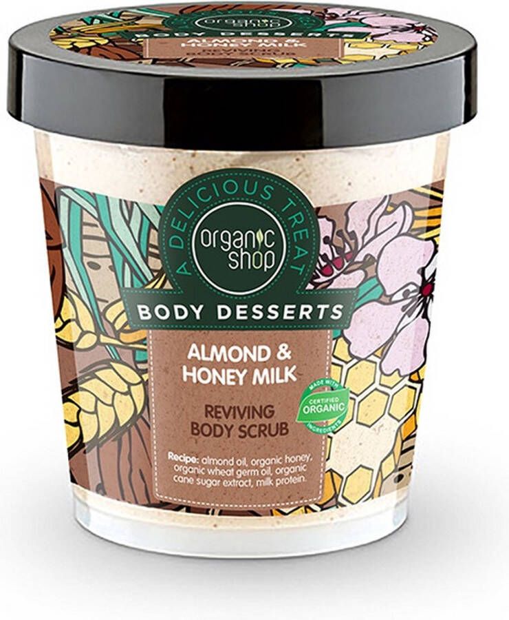 Organic Shop Body Desserts Amandel- & Honingmelk Reviving Body Scrub voedende body scrub met amandel- en honingmelkgeur 450ml