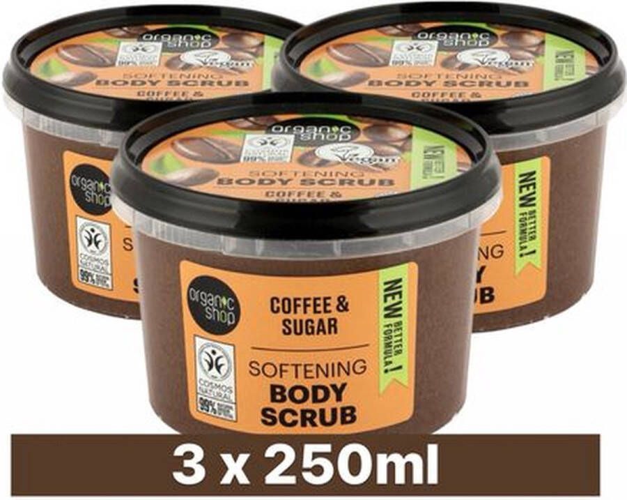 Organic Shop Body Scrub Brazilian Coffee 3 x 250 ml Voordeelverpakking