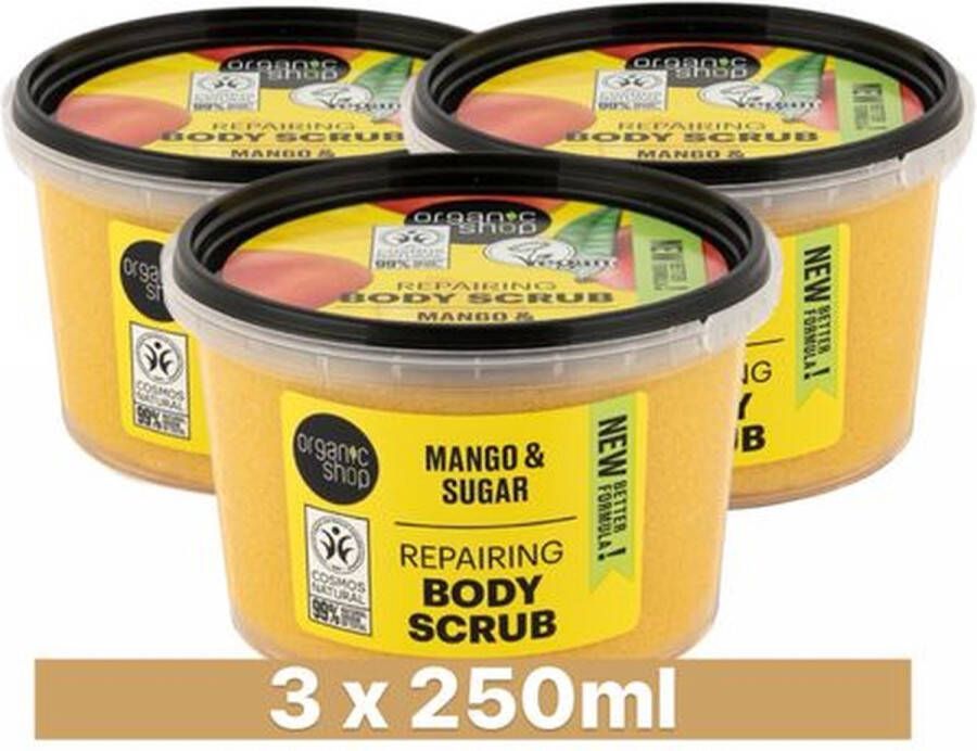 Organic Shop Body Scrub Kenyan Mango 3 x 250 ml Voordeelverpakking