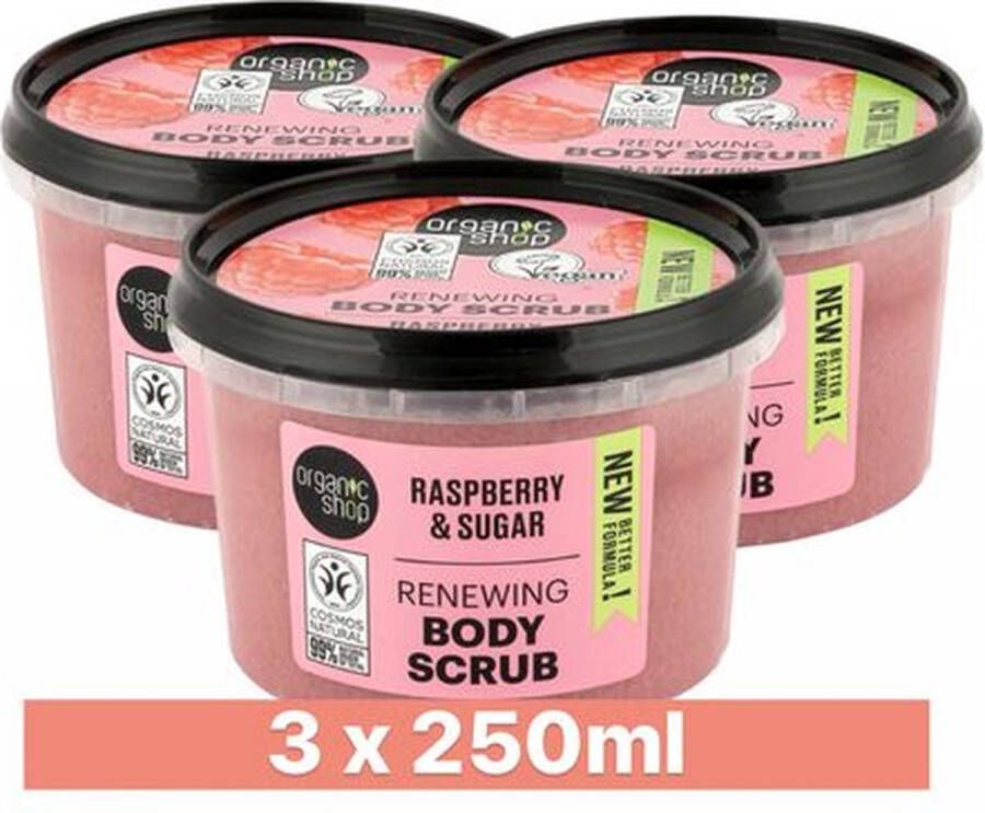 Organic Shop Body Scrub Raspberry Cream 3 x 250 ml Voordeelverpakking