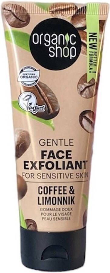 Organic Shop Organisch natuurlijk zachte Gezichtsscrub Exfoliant voor gevoelige huid met coffee en Limonnik. 75ml