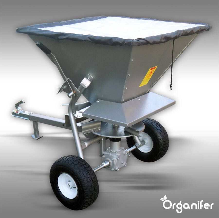 Organifer Professionele Strooiwagen Strooier getrokken – 160Kg – 200 liter stalen bak Zoutstrooier