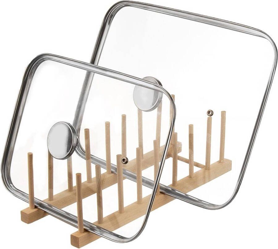 Orion Borden en Dekselhouder Houten 35 5x13 5x11 cm Bordenhouder Bordenstandaard Dekselstandaard Potdekselhouder