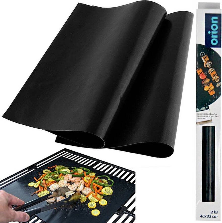 Orion group Bakmat Teflon Zwart 40x33 cm 2 stuks Deegmat Ovenmat Bbq Barbecue Grill Mat