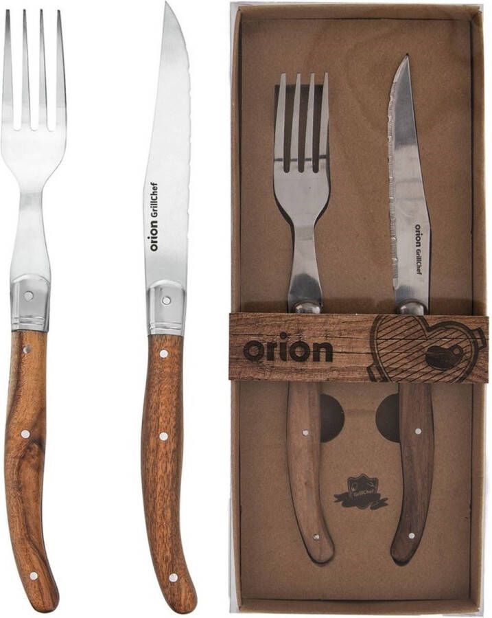 Orion group Bestekset voor Steaks en Hamburgers Edelstaal 2 delig Steakmessen Messenset Steakmessenset Kartelmes Messenset Bestek Set BBQ