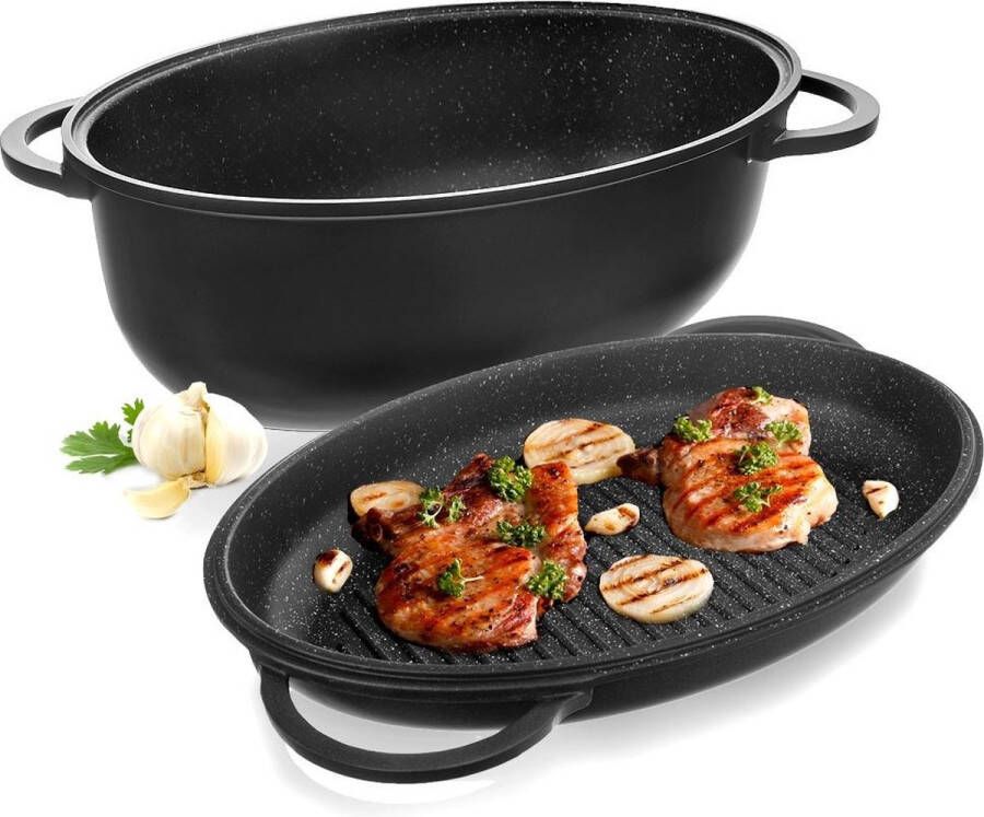Orion group Braadslede Graniet met Deksel 2W1 GRANDE 10 l 43x28 cm Ovenschaal Braadpan