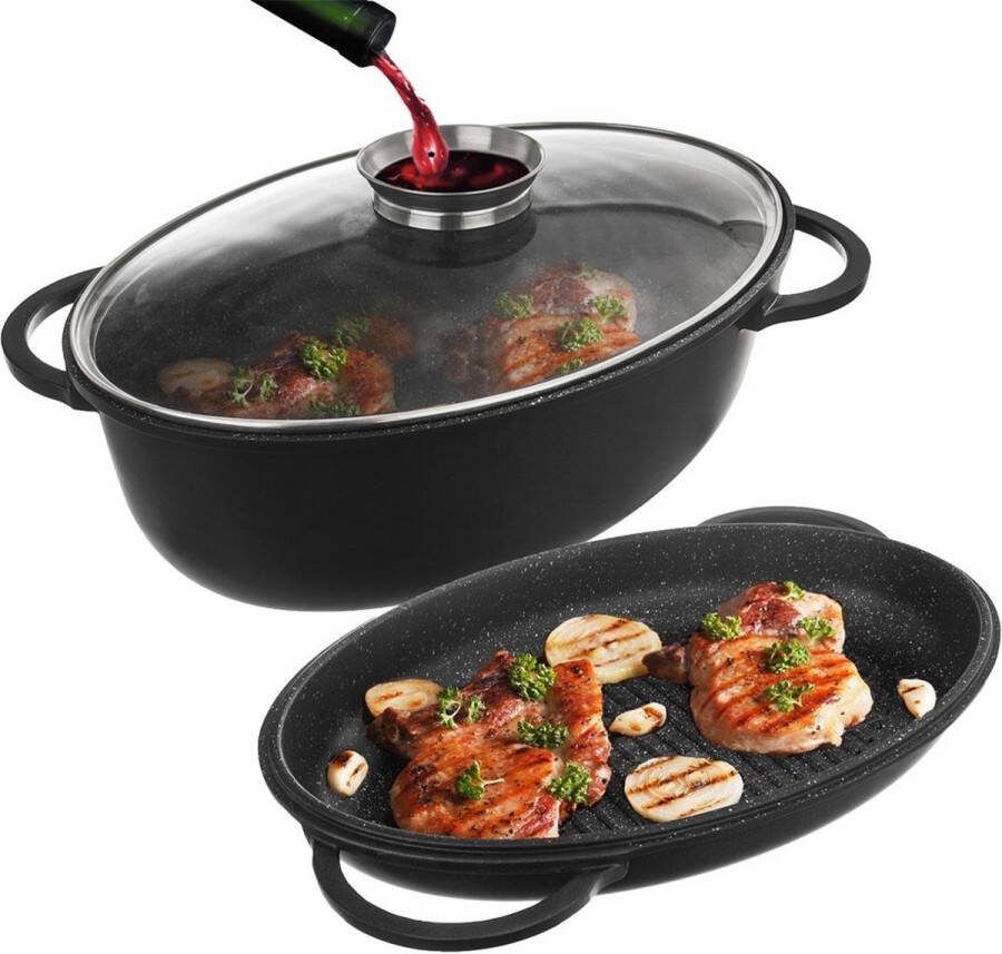 Orion group Braadslede Graniet met Deksel 3W1 GRANDE 10 l 43x28 cm Ovenschaal Braadpan