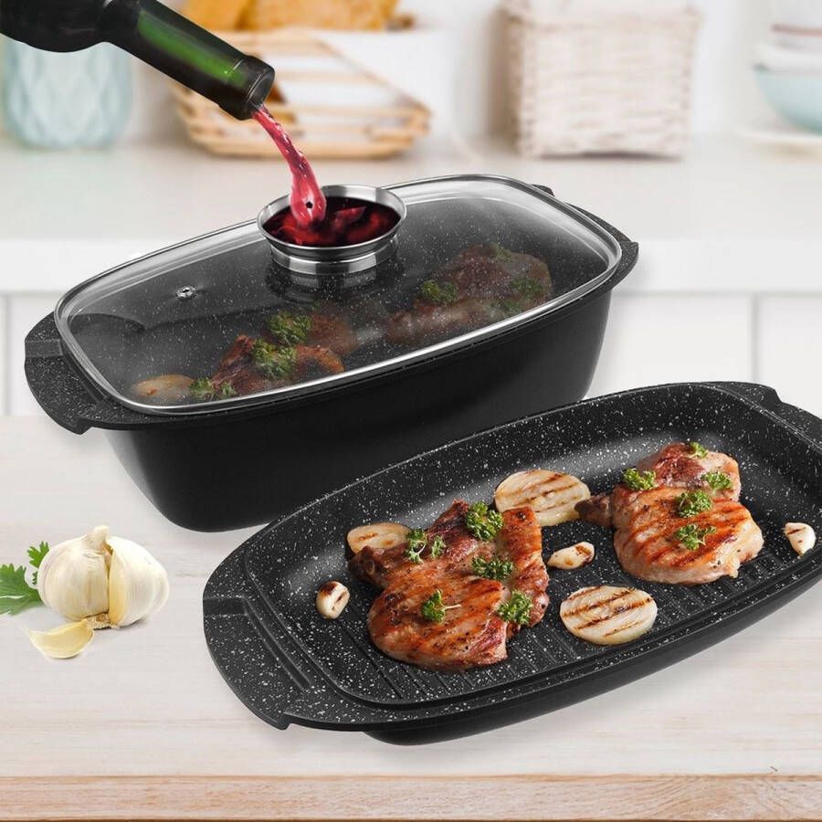 Orion group Braadslede Graniet met Deksel 3W1 GRANDE 5 l 39x22 cm Ovenschaal Braadpan