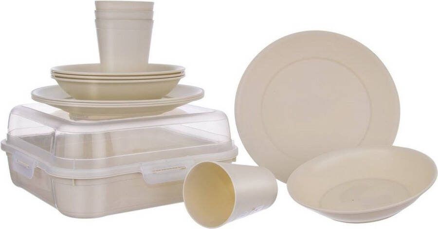 Orion group Campingserviesset Plastic 13 delig Serviesset Campingservies Borden voor Camping Picknick Feest