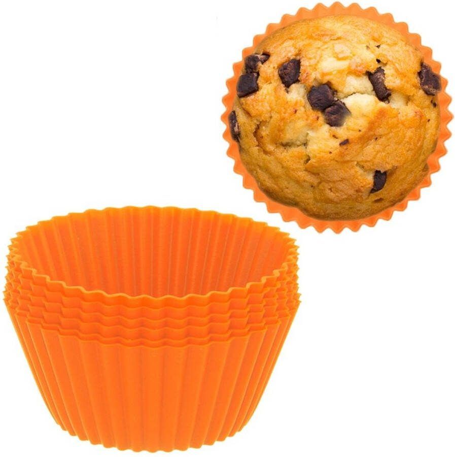 Orion group Cupcake Vormpjes Silicone Oranje SILLINIE 5 cm 6 stuks Muffin Bakvormen Muffinvormpjes Muffinvorm Bakvorm