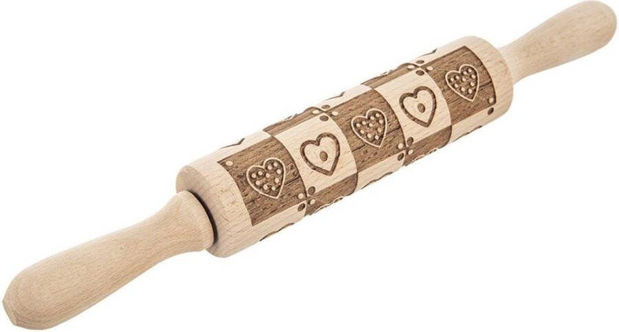 Orion group Deegroller met Patroon Houten Draaibaar Hart 33 cm voor Deeg en Koekjes Motief