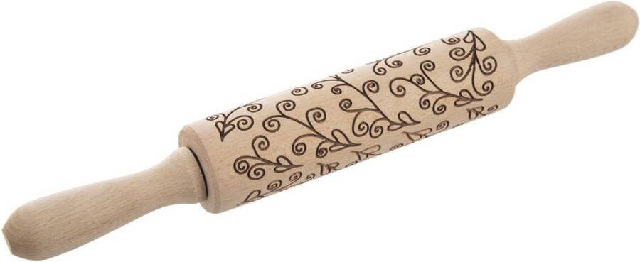 Orion group Deegroller met Patroon Houten Draaibaar Stengels 33 cm voor Deeg en Koekjes Motief