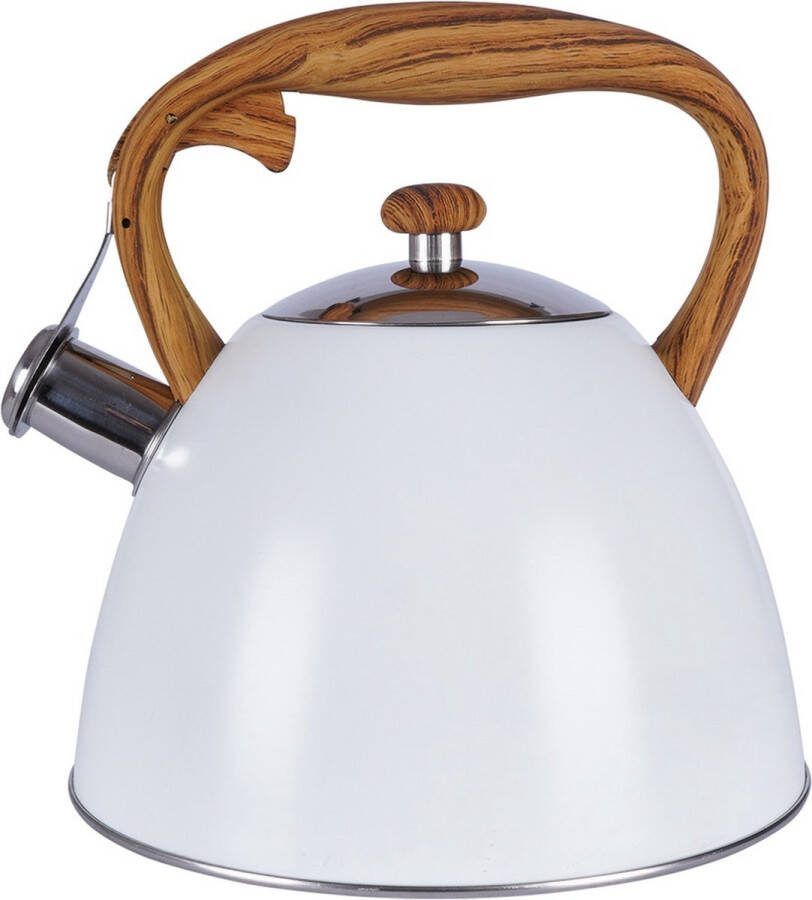 Orion group Fluitketel Edelstaal Wit WOODEN 3 l Waterketel met Fluitje Waterkoker