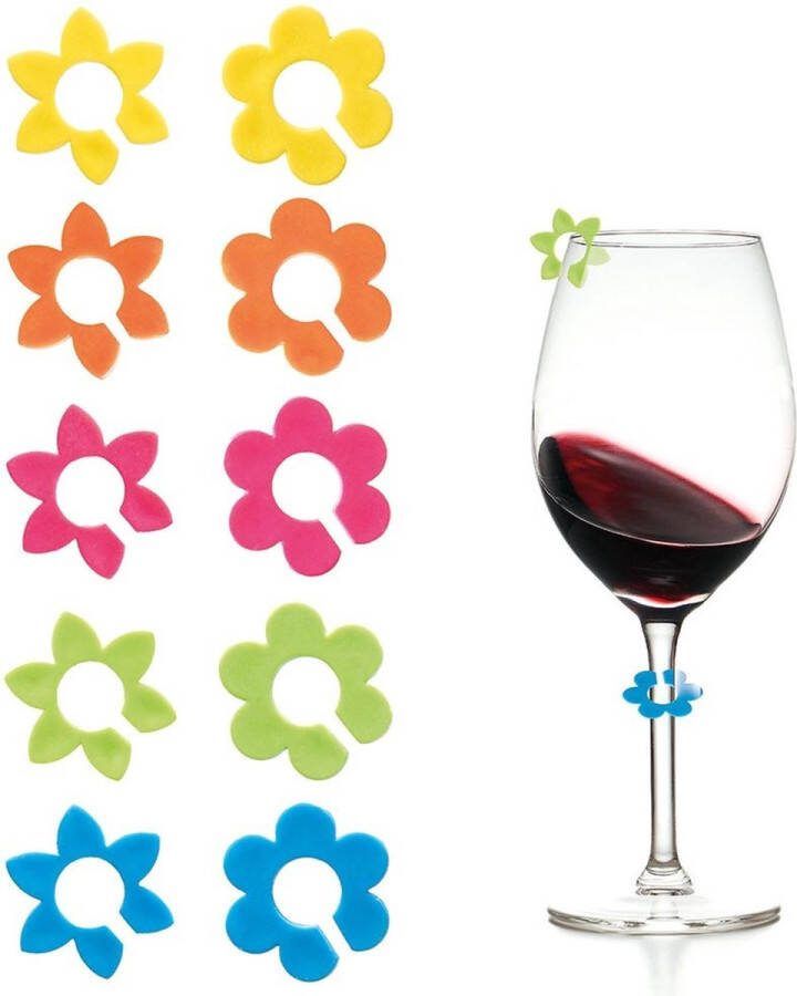 Orion group Glasmarkers Bloemen 10 stuks Glas Wijnglas Markers