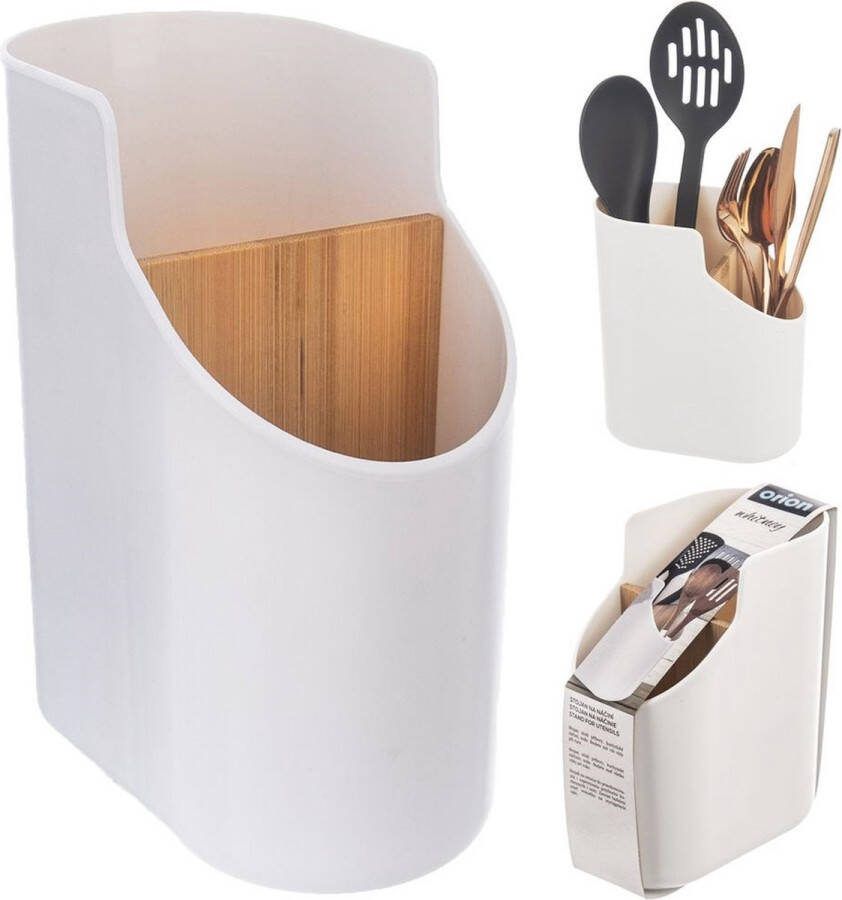 Orion group Keukengerei Houder Bamboe WHITELINE Spatelpot Organizer Bestekbak Bestekhouder Staand Bestekbak Bestek Afdruiprek Afwasrek Bestekstandaard