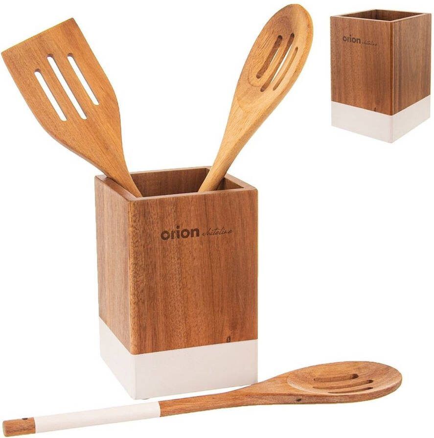 Orion group Keukengerei Houder Houten WHITELINE Spatelpot Organizer Bestekbak Bestekhouder Staand Bestekbak Bestek Afdruiprek Afwasrek Bestekstandaard