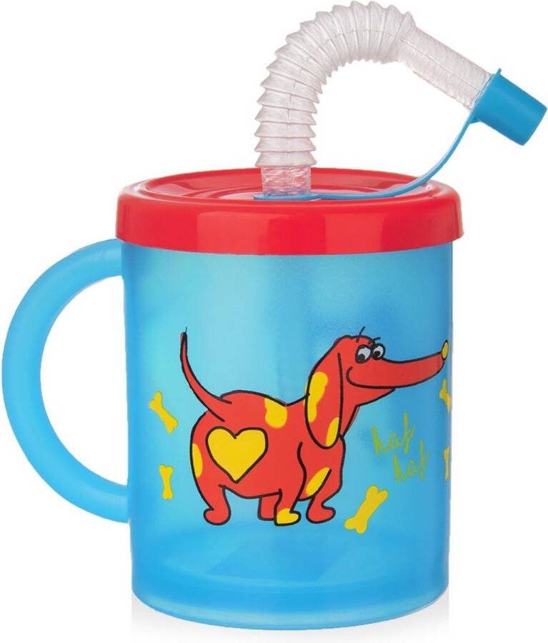 Orion group Kinderbeker met Rietje Hond 260 ml Beker Drinkbeker Mok voor Kinderen Rietjesbeker Kindermok