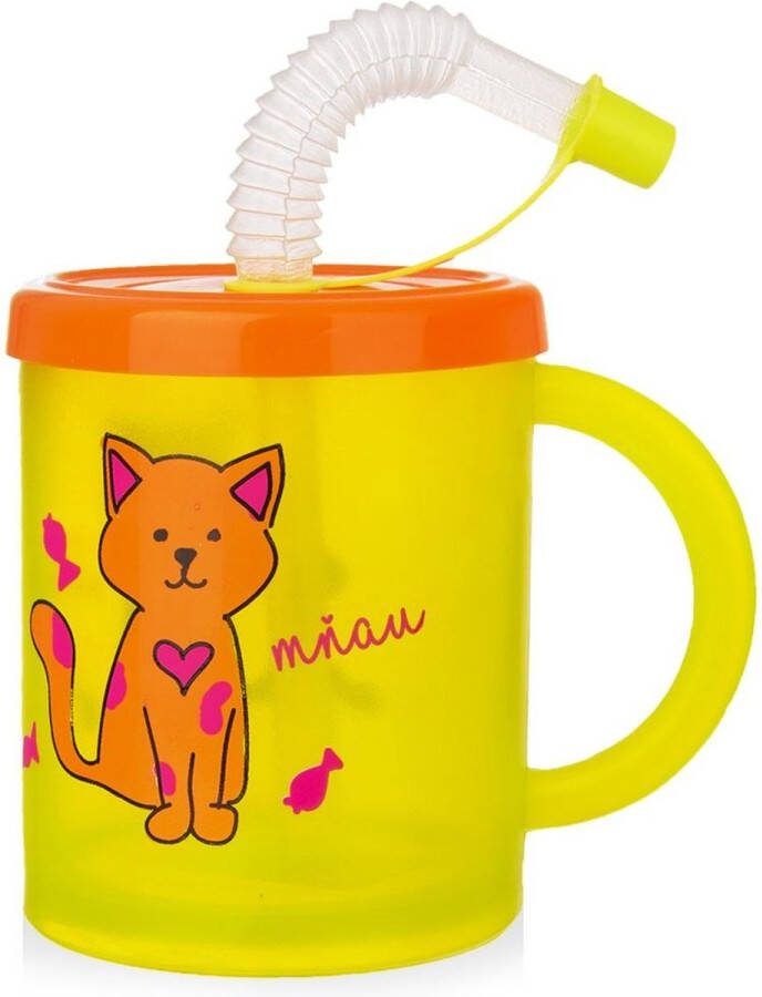 Orion group Kinderbeker met Rietje Kat 260 ml Beker Drinkbeker Mok voor Kinderen Rietjesbeker Kindermok