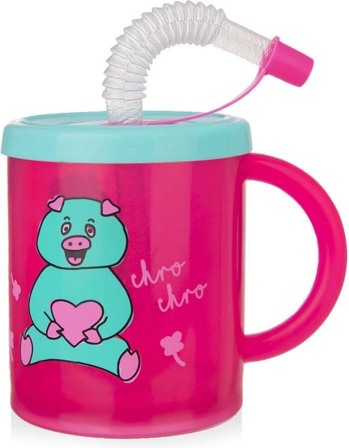 Orion group Kinderbeker met Rietje Varken 260 ml Beker Drinkbeker Mok voor Kinderen Rietjesbeker Kindermok