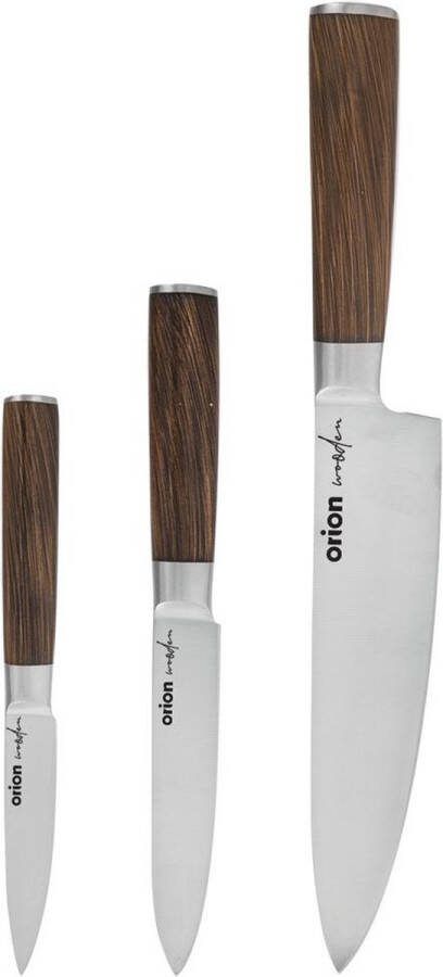 Orion group Koksmessen Set Edelstaal WOODEN 3 stuks Keukenmessenset Messenset Koksmessen Messen
