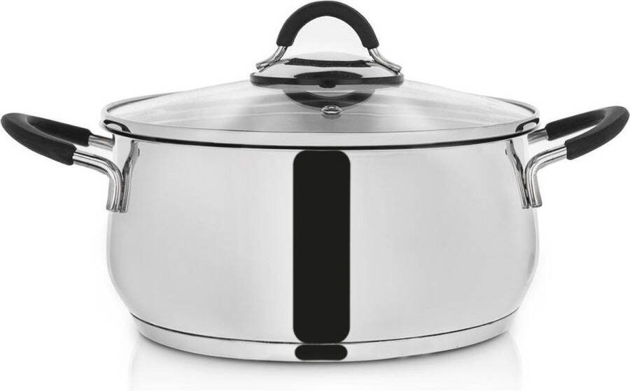 Orion group Kookpan Edelstaal met Glazen Deksel DALIE 22 cm 4 l Kookpot Soeppan