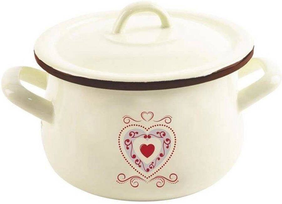 Orion group Kookpan Geëmailleerde met Deksel Beige TONCA 16 cm 2 3 l Kookpot Soeppan