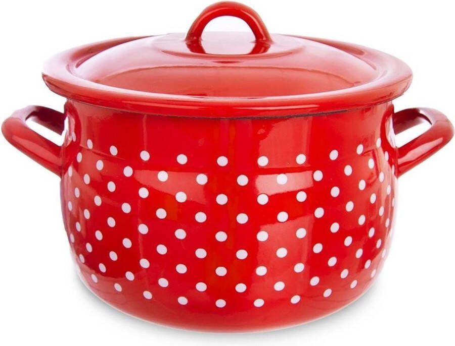 Orion group Kookpan Geëmailleerde met Deksel Rood met Stippen TECKA 20 cm 4 8 l Kookpot Soeppan