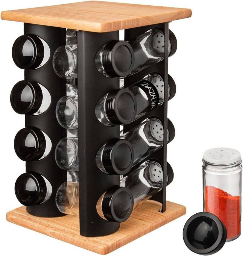 Orion group Kruidenrek met Kruidenpotjes Draaibaar BLACK 16 delig Kruiden Organizer Set Staand