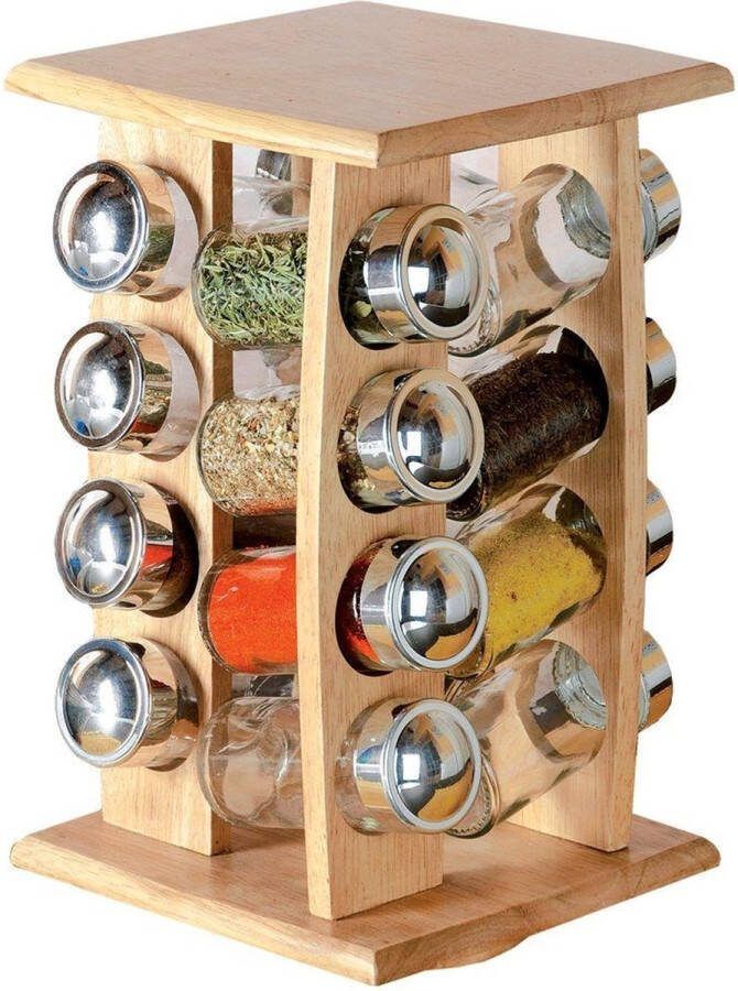 Orion group Kruidenrek met Kruidenpotjes Houten Draaibaar 16 delig Kruiden Organizer Set Staand