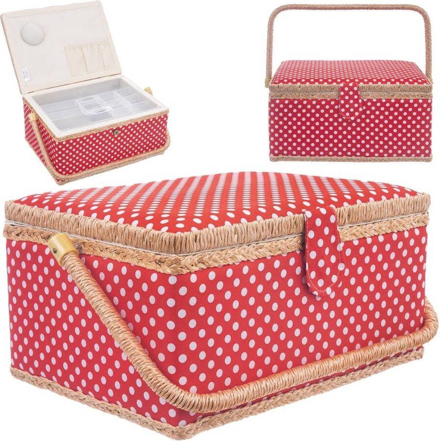 Orion group Naaidoos Rood met Stippen 24x18x12 cm Naaibox Naaigaren Opbergbox Opbergdoos Organizer Naai Spullen