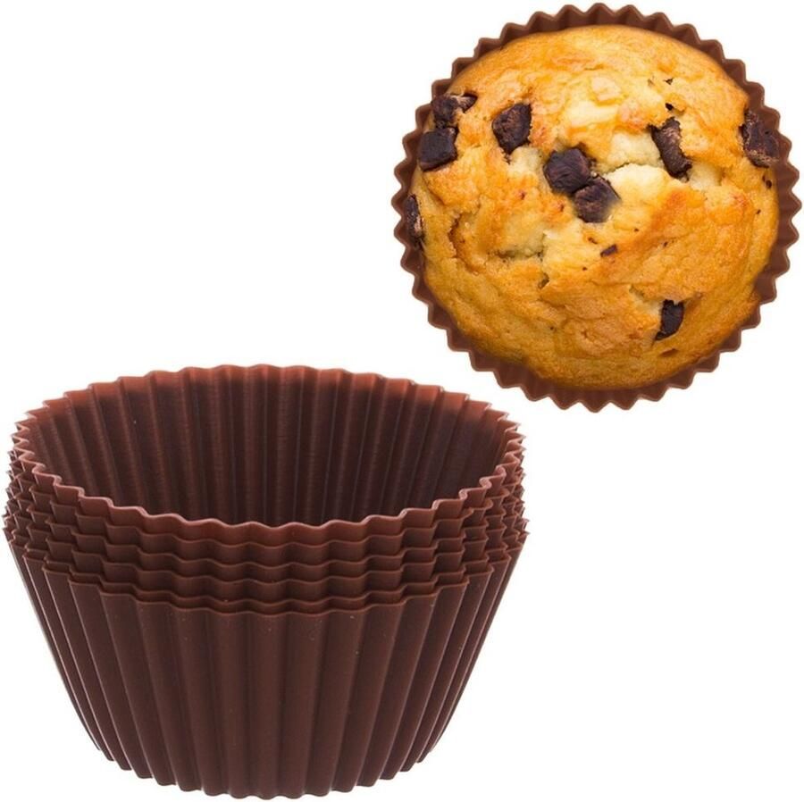Orion group Cupcake Vormpjes Silicone Bruin SILLINIE 5 cm 6 stuks Muffin Bakvormen Muffinvormpjes Muffinvorm Bakvorm