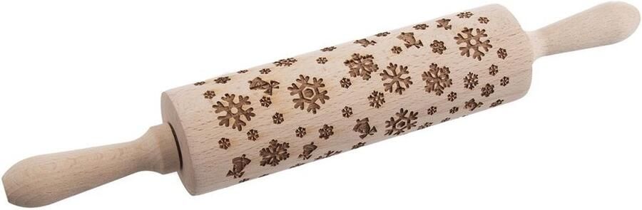 Orion group Deegroller met Patroon Houten Draaibaar Sneeuwvlok 38 cm voor Deeg en Koekjes Motief