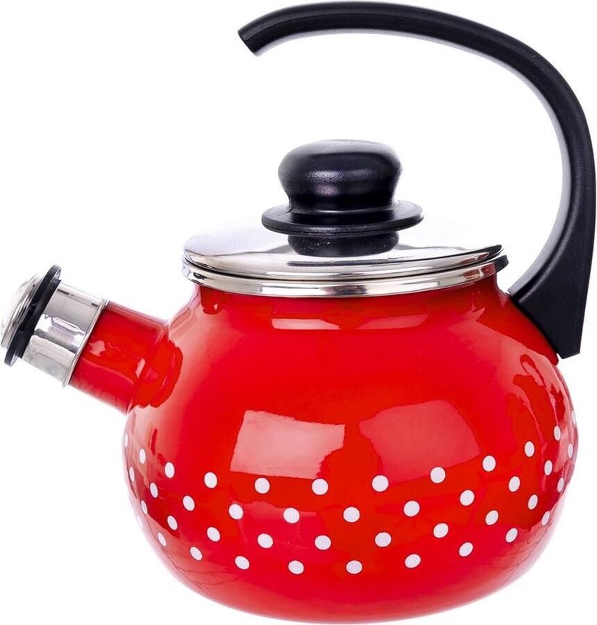 Orion group Fluitketel Geëmailleerde Rood met Stippen TECKA 1 75 l Waterketel met Fluitje Waterkoker